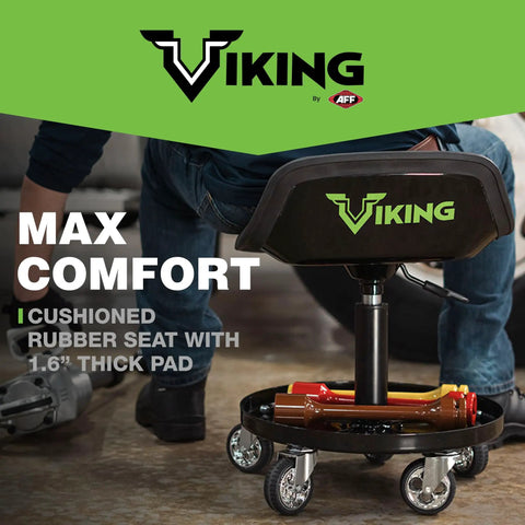Rolling Shop Stool On Wheels For Mechanics With An Ergonomic Padded Seat And Built In Tool Tray Heavy Duty 300 Lb Capacity