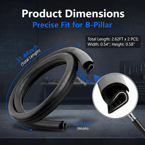 2 Pack Car Door Weather Stripping B Pillar Seal Rubber U Shape Edge Trim 2.62 Ft dimensions and design details