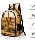 Warm Sand Dune Desert Flora Printed Unisex Backpack with large capacity, showing breathable polyester and smooth zipper, ideal for any adventure.