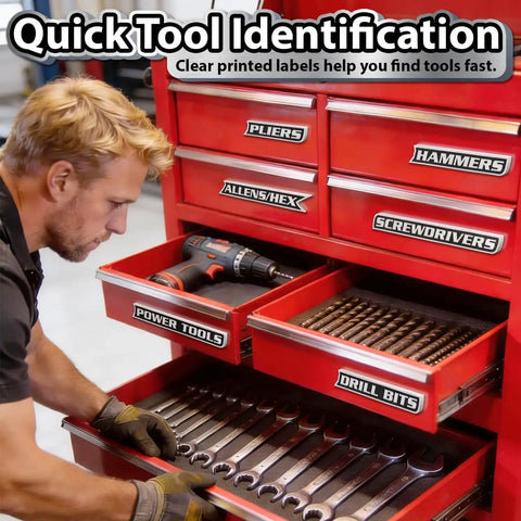 Kickass 12 Piece Magnetic Toolbox Labels For Shop Drawers 3D Printed Tool Identification Stickers Garage Organization Kit Keeps Your Rig Hella Neat And Ready To Go