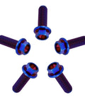 Five burnt-blue titanium flanged hex bolts, M8x1.25x20mm, 6AL4V aerospace grade