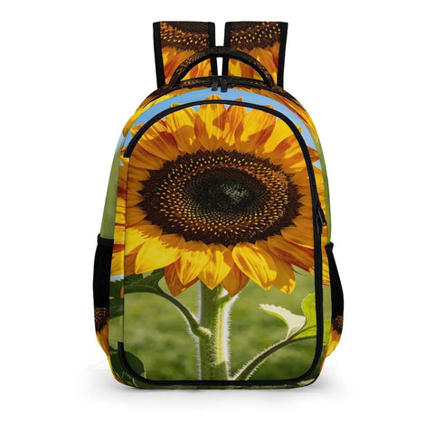 Go To Sunflower Close Up Print Backpack For Everyday Use Unisex Large Capacity Daypack with sunflower design front view
