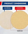 6 Inch NO-Hole Hook and Loop Sanding Discs dimensions showcasing good adhesion and sand grain quality.