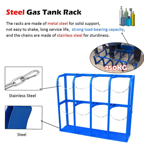 Blue Floor-Standing Cylinder Rack For Propane And CO2 Tanks Heavy Duty Secure Steel Stand Holds 3 Cylinders Up To 85 Cm