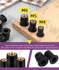 20Pcs M4 Black Rubber Well Nuts Kit For Fairings And Windshields Neoprene Expansion Nuts on wooden board