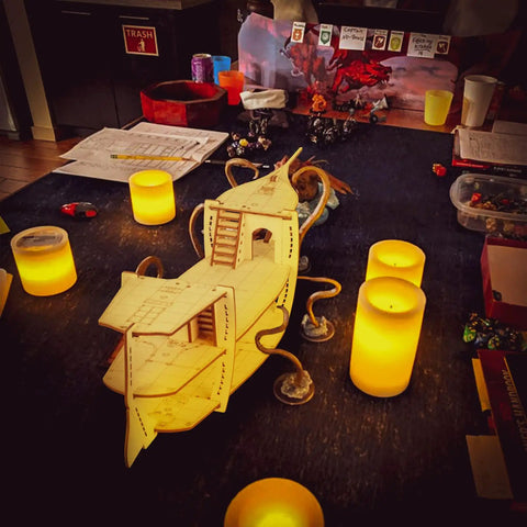 DND Ship Miniature With Three Level Wooden Naval Battle Terrain Map For Roleplay Campaigns Dragon Bow Figurehead And Six Cannons Immersive Ship Deck Layout For Dungeons And Dragons Adventures