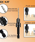 Diagram of 12 Piece Countersink Drill Bit Set With 3 In 1 Wood Counterbore Kit For Screws Size Six To Sixteen, showing screw installation.