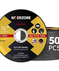 Front view of Four Point Five Inch Cut Off Wheels For Metal And Stainless Steel 50 Pack Aggressive Thin Cutting Discs For Angle Grinders