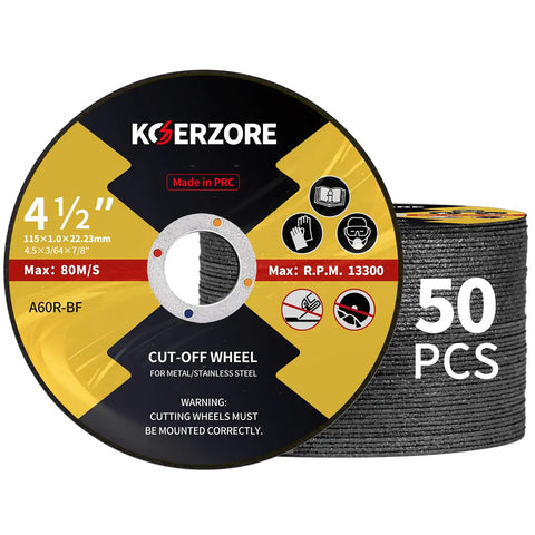 Front view of Four Point Five Inch Cut Off Wheels For Metal And Stainless Steel 50 Pack Aggressive Thin Cutting Discs For Angle Grinders