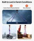 Four Leg Lifting Slings With Hooks 6600 Lb Capacity Heavy Duty Polyester Bridle Sling lifting container, log in mud, and tube in snow.