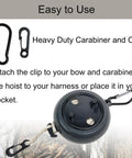 Retractable Bow Hoist For Tree Stand, 33Ft Heavy Duty Bow Pull Up Rope, carabiner clip and retractable mechanism displayed
