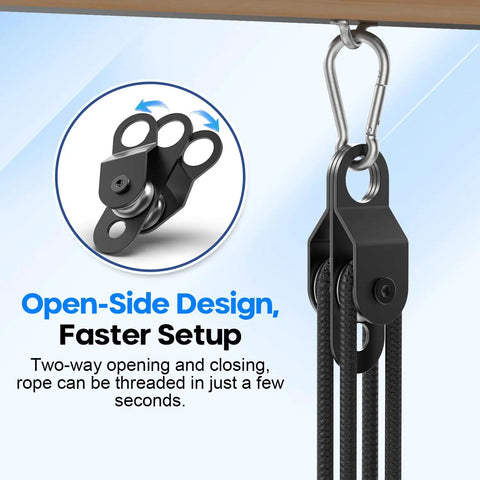4 Pack Black Double Pulley Blocks With Ball Bearings For Snatch Cables Small Size Fits Three Tenths Inch Rope open-side pulley