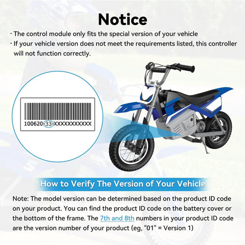 Diagram showing control module compatibility check for 24V Electric Scooter Controller Kit Replacement For Razor MX350 MX400 E200 E300 E300S Pocket Mod.
