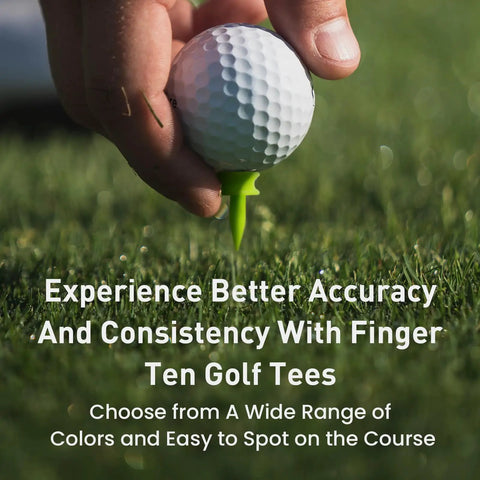 Hand placing golf ball on Castle Style Plastic Golf Tees Set Must Have Unbreakable Practice Tees With Mixed Or Equal Heights 100 Count