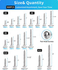 Stainless Steel Wood Screws Kit 500 Piece Assortment With 18 Common Sizes For Woodworking Including Phillips Pan Head Self Tapping Screws In 304 Grade For DIY Projects, Furniture, Decks, Outdoor Wood, And General Woodwork