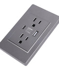Game On Wall Outlet With Dual Usb And Type C Ports Delivers 15 Amp Fireproof Safety showing a gray wall plate with charging ports.