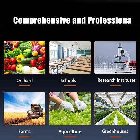 Images of orchard, schools, research institutes, farms, agriculture, and greenhouses for 7 In 1 Soil Tester Kit With NPK pH Temperature Moisture And Conductivity Handheld EC Meter For Agriculture Petrochemical Mining And Environmental Projects Easy Readouts On The Go Durable Yellow usage.