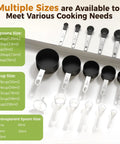 16-piece Measuring Cups And Spoons Set With Metric And US Measurements For Dry And Liquid with diverse sizes, black.