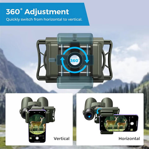 Universal Phone Digiscoping Adapter for Telescope and Spotting Scope with 360° adjustment, vertical and horizontal setup