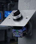 Rock Solid Three Position Rotary Switch With Brushed Stainless Steel One Hole Panel Plate For Cleanroom Medical Labs And Busy Workshop Setups front view.