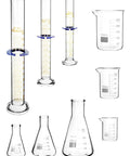 9 Piece Borosilicate Glass Labware Set With Beakers Erlenmeyer Flasks And Graduated Cylinders Heat Resistant Chemistry Gear