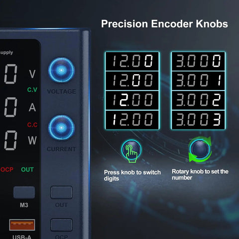 Pro Grade Bench Power Supply With Variable Output From 0 To 32 Volts And 0 To 10 Amps Memory Presets M1 M2 M3 Precision Encoder Knob
