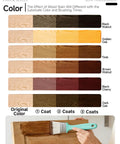 Wood stain color chart featuring Dark Oak Water Based Wood Stain And Sealer In One with brush application for different coats.