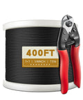 Top Shelf 400FT 1/8 Inch Black Stainless Steel Cable For Railing Systems with cable cutter for easy trimming.