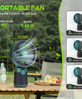 4 in 1 Modular Camping Lantern Rechargeable Led Flashlight And Portable Camp Fan shown on outdoor table with dimensions