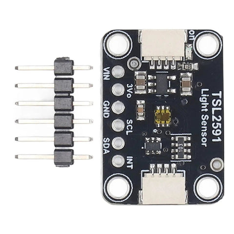 Dope TSL2591 Digital Light Sensor Module With I2C Interface High Dynamic Range Up To 88000 Lux High Sensitivity QWIIC Compatible DC 3 To 5V For Arduino Raspberry Pi And Other Microcontrollers, black PCB with header pins