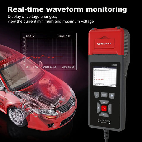 Car Battery Tester With Printer For 6V 12V And 24V Systems, A Handy Load Tester For Everyday Drivers That Quickly Checks Cranking Current, Internal Resistance, Battery Health And Overall Life, With Real Printouts. handheld battery tester with screen