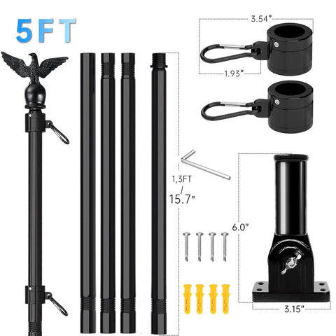 All In One 5 Foot Flag Pole Kit For Outdoor Home Use With American Flag And Solar Light, thickened stainless steel parts.