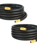 Built Like A Tank Twin Pack Air Compressor Lead Hose 3/8 X 10 Feet with solid brass fittings coiled in black.