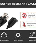 Outdoor Extension Cord 10 Ft 16/3 SJTW Black Heavy Duty Cable With Grounded 3 Prong Plug For Weatherproof Power To Christmas Lights And Outdoor Decorations UL Listed Water Resistant Flame Retardant Slip Resistant