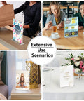 Double Sided Acrylic Sign Holder Eight And A Half By Eleven Inches Two Pack Table Top Display Stand in various settings.