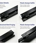 Beefed Up Heavy Duty Undermount Drawer Slides 12 Inch Pair, cold rolled steel, black galvanized finish, rust resistant