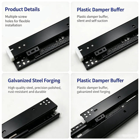 Beefed Up Heavy Duty Undermount Drawer Slides 12 Inch Pair, cold rolled steel, black galvanized finish, rust resistant