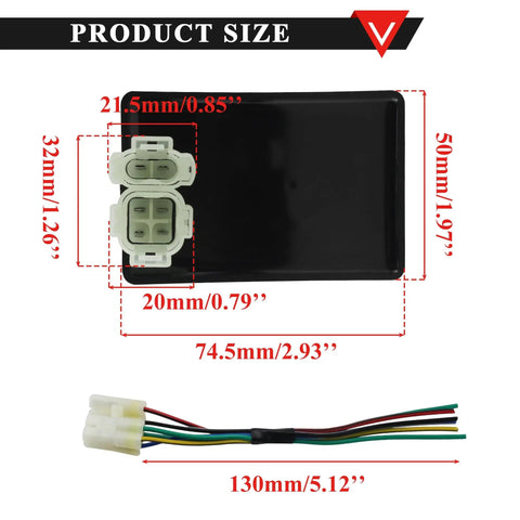 Dimensions of DC 6 Pin CDI Module With 4 Plus 2 Pin CDI Cable Harness For GY6 50cc 125cc 150cc ATV Go Kart Moped Scooter Quad Bike