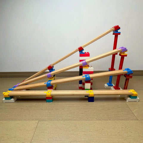 Wooden Train Track Connectors Set 40 Pieces Compatible With All Major Train Brands Duplo 0.35 Inch Holes Risers on floor