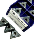 Ten Pack TNMG160404 And 08 Carbide Turning Inserts For External Metal Lathe Work Featuring LT10 Grade in blue case, precision CNC cutting.
