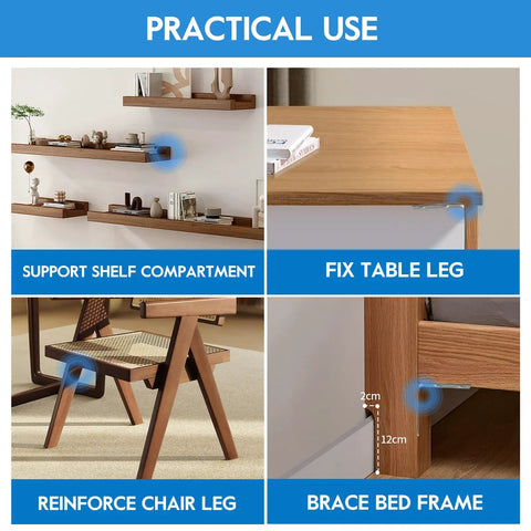 Practical use of 40 Piece Stainless Steel L Bracket Corner Brace Set With Screws For Shelves And Wood Furniture Frames demonstrating support.