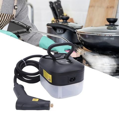 All Purpose Portable High Temperature Steam Cleaner For Home And Auto Cleaning with a hose attached, used on a stovetop