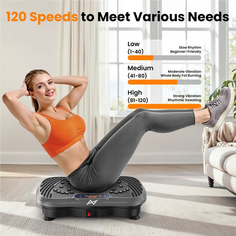 Woman exercising on Vibration Plate Fitness Platform For Full Body Workout, Bluetooth Shaker Board, home gym tool for muscle activation