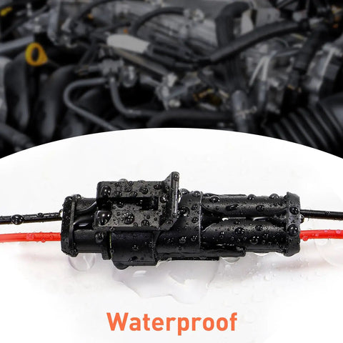 Close-up of Waterproof Automotive Electrical Connector Kit with 63 Sets, showing moisture resistance on a black connector