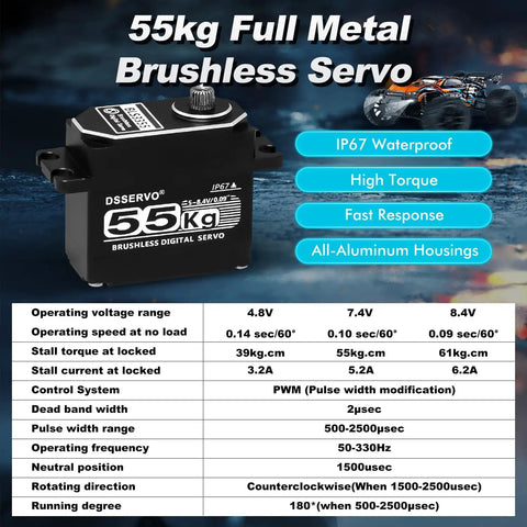 Beefy High Torque 55Kg Full Metal Coreless Digital RC Servo For One Tenth Scale Crawler Cars Waterproof