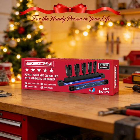 Five Piece Wing Nut Driver Set With Magnetic Aluminum Storage Rail Includes 10mm 12mm 14mm 16mm 18mm Metric Sizes