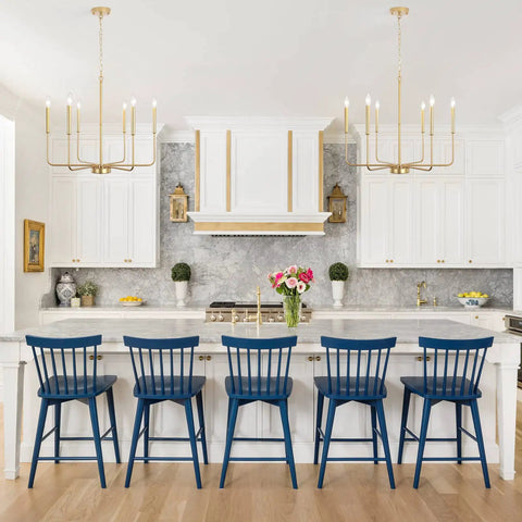 Gold Spray 6 Light Modern Farmhouse Candle Chandelier For Dining Room And Living Space pendant lights over kitchen island