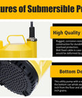 Features of the submersible pump in the Tankless Water Heater Flushing Kit DIY Ready With Submersible Sump Pump One Sixth Horsepower Includes Two Adapters Three Gallon Pail With Lid Opener And Two Half Inch By Six Foot PVC Hoses With Washers.