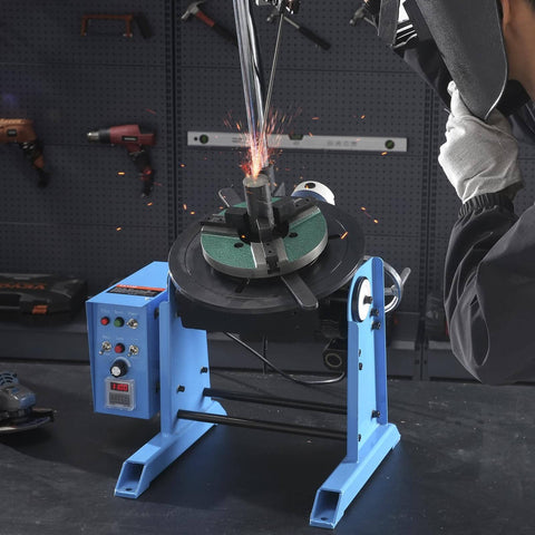 Rotary Welding Positioner 50Kg With 0 To 90 Degree Turntable, Low Speed 0.5 To 6 RPM, 120W Motor, Includes 12.4 Inch 3 Jaw Lathe Chuck And Torch Stand in use