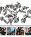 18 Piece M6 Stainless Steel Hex Head Battery Terminal Bolt And Nut Kit With Flat Washers For Motorcycle Battery Replacement